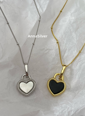 通体s925纯银时尚黑玛瑙贝壳吊坠