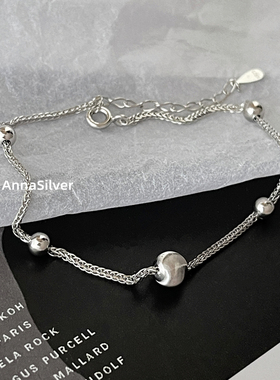 通体S925纯银时尚设计感肖邦链拉丝猫眼圆珠手链气质通勤手饰