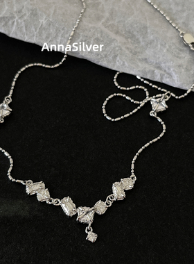 通体S925纯银镶钻锆石项链冷淡风设计感短款锁骨链