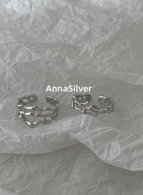 通体S925纯银简约冷淡风液态镂空线条戒指开口指环