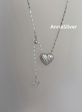 通体S925纯银时尚冷淡气质抽拉调节爱心形项链
