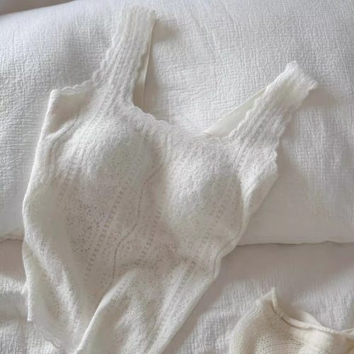 秋冬法式蕾丝方领磨毛吊带美背女士打底衫背心内衣带胸垫免穿文胸