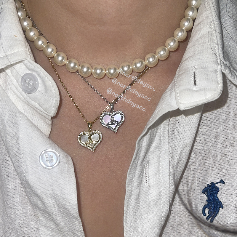 Adhoc Passion流光贝母 爱心贝壳土星项链纯银925锁骨链