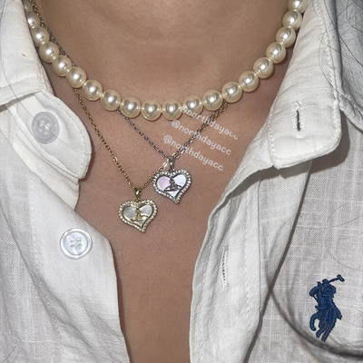 Adhoc Passion流光贝母 爱心贝壳土星项链纯银925锁骨链