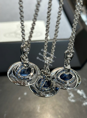 ND Coll高品质中号球土星透明深蓝玻璃ORB星球立体项链毛衣链