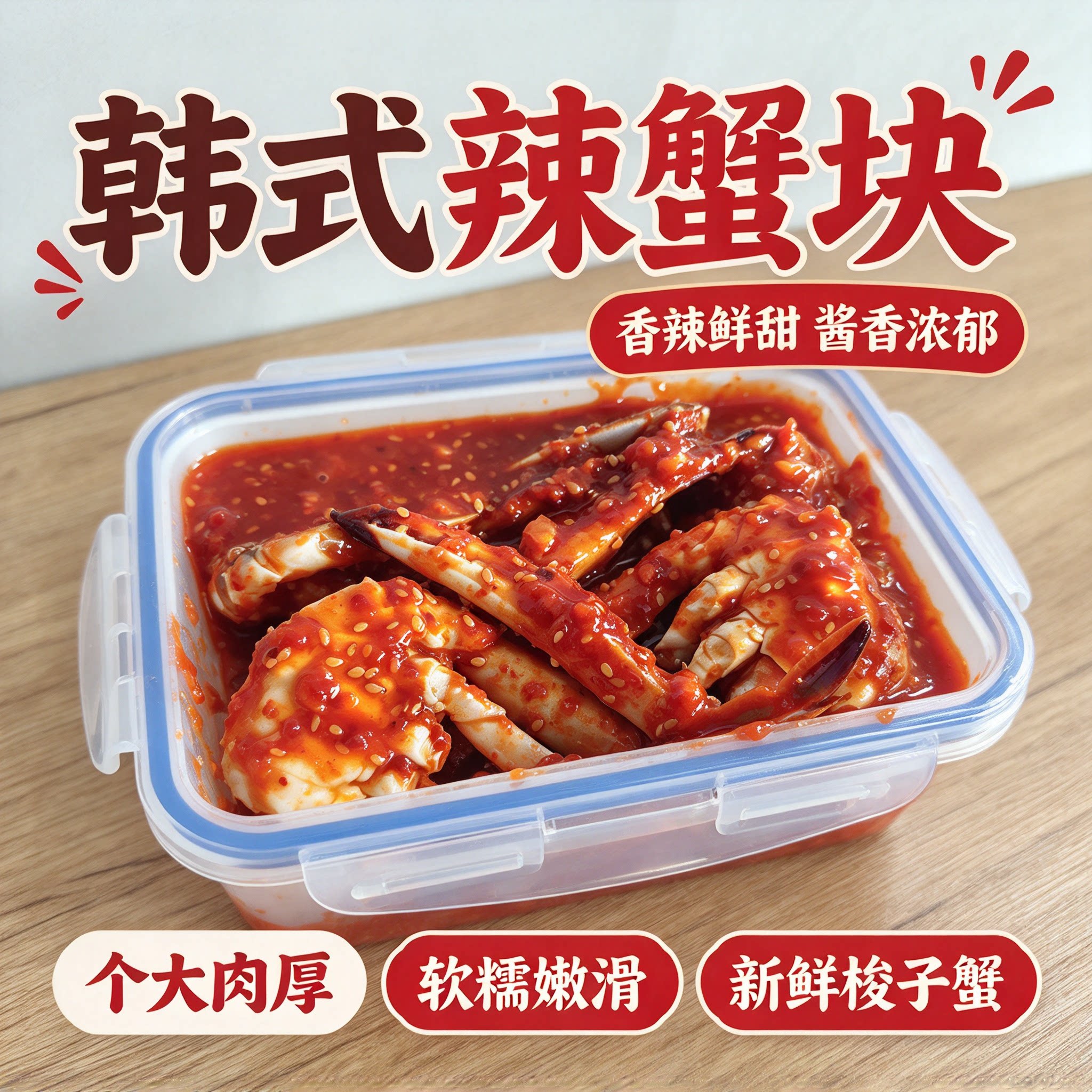 丹东特产韩式辣蟹块辣酱蟹生呛梭子蟹韩式风味辣酱蟹块下饭菜