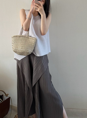 TVTV 清冷乌木～褶皱银灰色棕色不规则背心海带裤双层阔腿裤