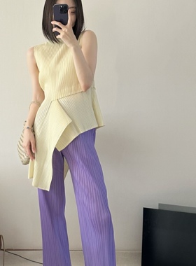 TVTV 香芋布丁～褶皱小鸡黄不规则设计感背心长上衣紫色长裤