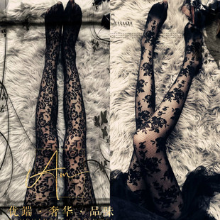 日系立体浮雕蕾丝镂空玫瑰花丝袜ins春夏薄款防勾丝网袜连裤袜女