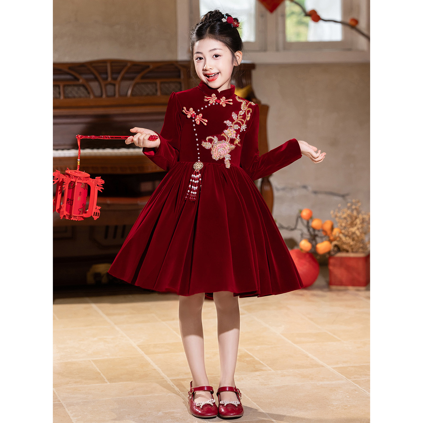 女童旗袍拜年服长袖女宝宝红色中国风新年高端礼服儿童过年唐装冬,童装/婴儿装/亲子装,旗袍,淘宝优惠券,粉丝福利购,淘宝优惠卷