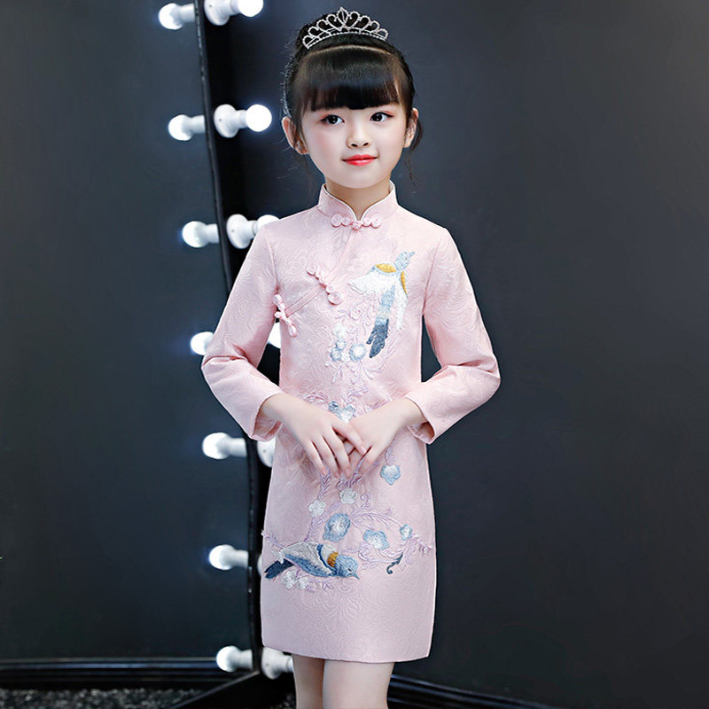 女童旗袍儿童中国风宝宝唐装连衣裙长袖2026新款中式古筝演出服夏