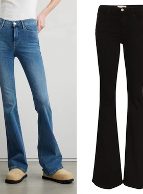 香港代购Frame Denim牛仔裤王子文同款蓝色高腰显瘦微喇叭裤长裤