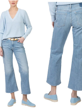 香港代购mother欧美新款高腰浅蓝色微喇叭八分女士牛仔裤