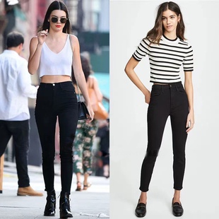 香港代购frame黑色牛仔裤经典款高腰修身显瘦铅笔九分裤女