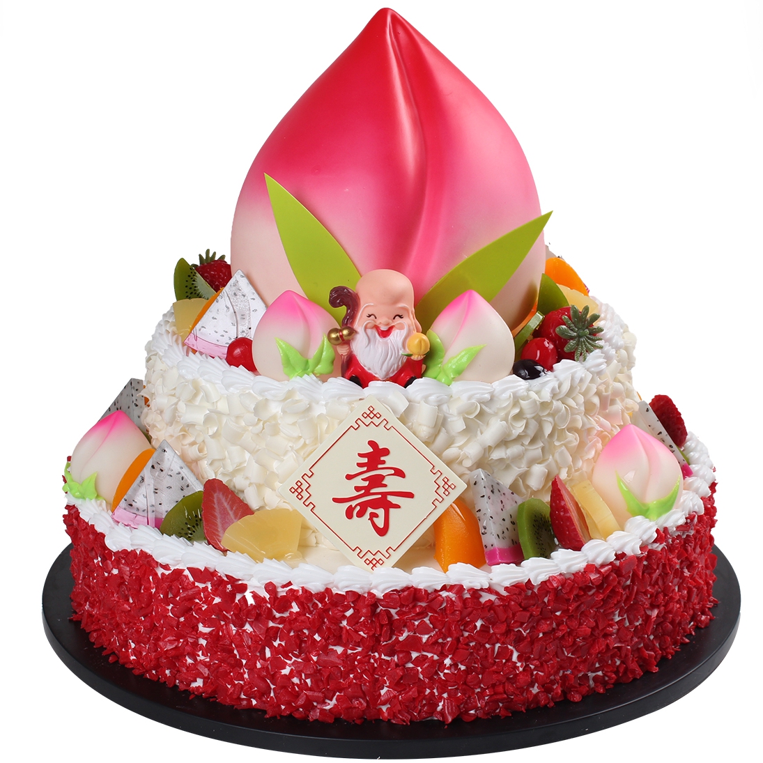 仿真蛋糕模型 新款三层水果贺寿寿桃生日蛋糕模型欧式假蛋糕样品
