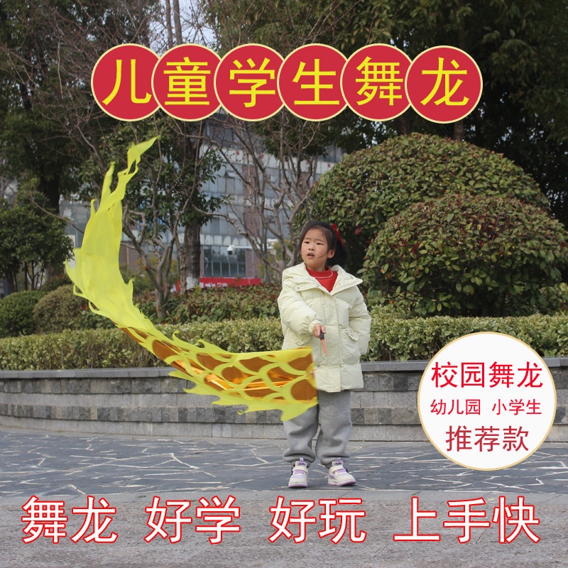 甩龙舞龙儿童手舞龙彩带舞健身龙带道具彩带棒耍烫金龙彩条广场舞