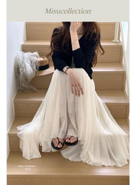 限购1件！MISU浪漫巴黎法式浪漫网纱半身裙女春季新款高腰长裙