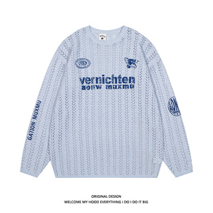 潮MUXMU美式复古印花针织罩衫女新款甜辣妹防晒长袖休闲百搭上衣