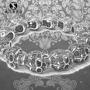 手镯与Fleur-de-lis骷髅珠新款黑色银色时尚饰品情侣款托马斯萨博