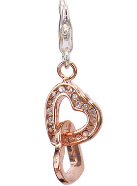 镀玫瑰金心连心吊饰吊坠龙虾扣挂坠吊饰个性时尚配饰小众首饰品