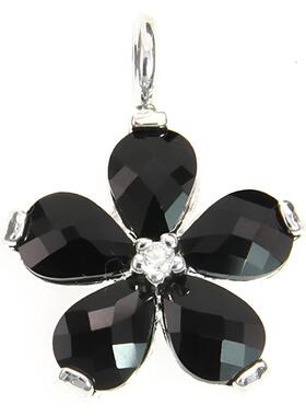 镶嵌黑色锆石花朵吊坠个性时尚托马斯DIY首饰925银坠饰转运礼物