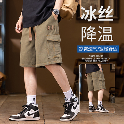 男款工装短裤夏季纯棉薄款美式潮牌宽松休闲五分裤子黑色中裤大码