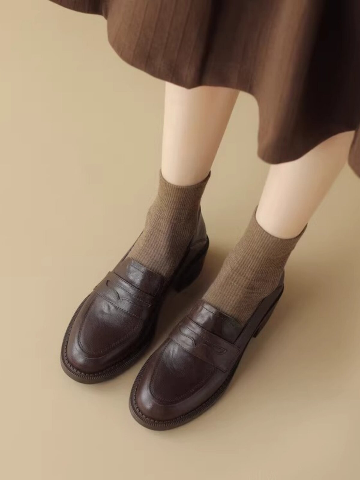 软羊皮厚底小皮鞋女2026春秋新款黑色鞋子法式单鞋超软乐福鞋粗跟