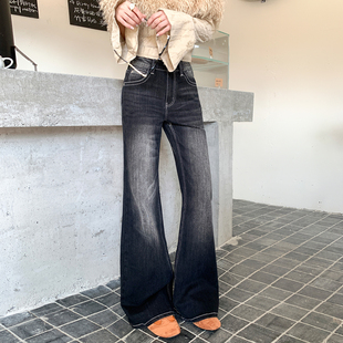 浅浅家 美式慵懒复古新款喇叭牛仔裤微喇修身秋冬高腰显瘦宽松