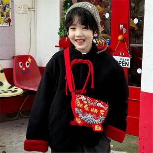 宝宝拜年红包小女孩压岁钱包福袋斜挎包新年红色儿童包包可爱男童