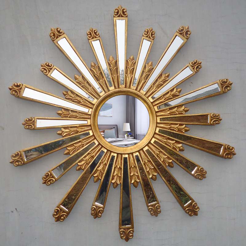 欧式美式化妆镜玄关装饰镜会所KTV酒吧墙壁壁挂贴片太阳造型镜子