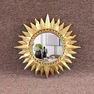 旭日玄关装 新款 法式 圆形太阳神壁挂镜浴室镜化妆镜美式 饰镜子 欧式