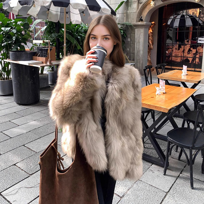 欧美跨境爆款千金风毛毛立领外套2025新款年轻毛茸茸大衣保暖