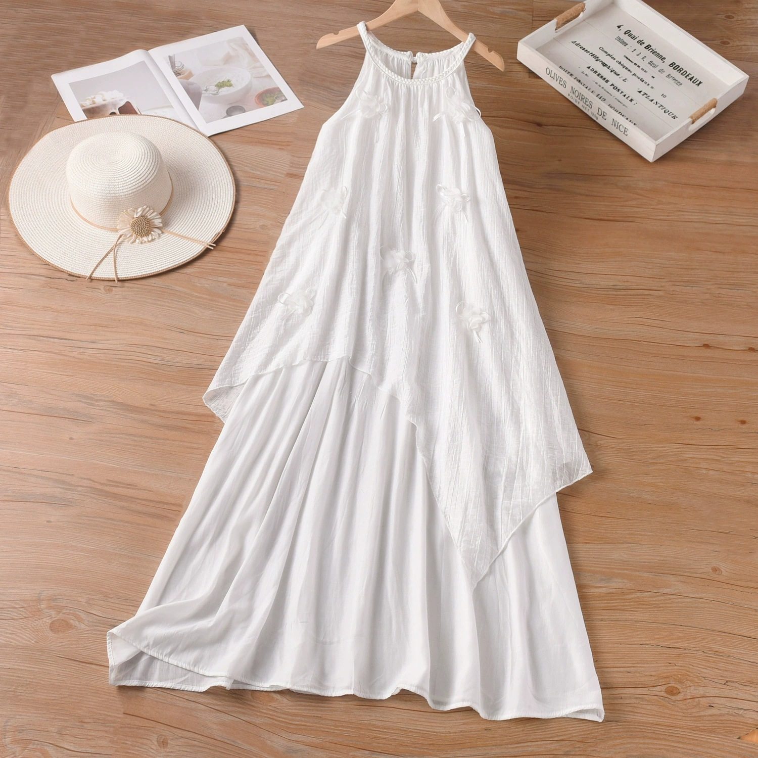特价法式白色不规则无袖编织挂脖连衣裙女夏季不规则海边度假长裙,女装/女士精品,连衣裙,淘宝优惠券,粉丝福利购,淘宝优惠卷
