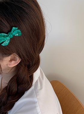 韩版金标新款绿色醋酸蝴蝶结鸭嘴夹甜美侧夹发夹边夹刘海夹发饰