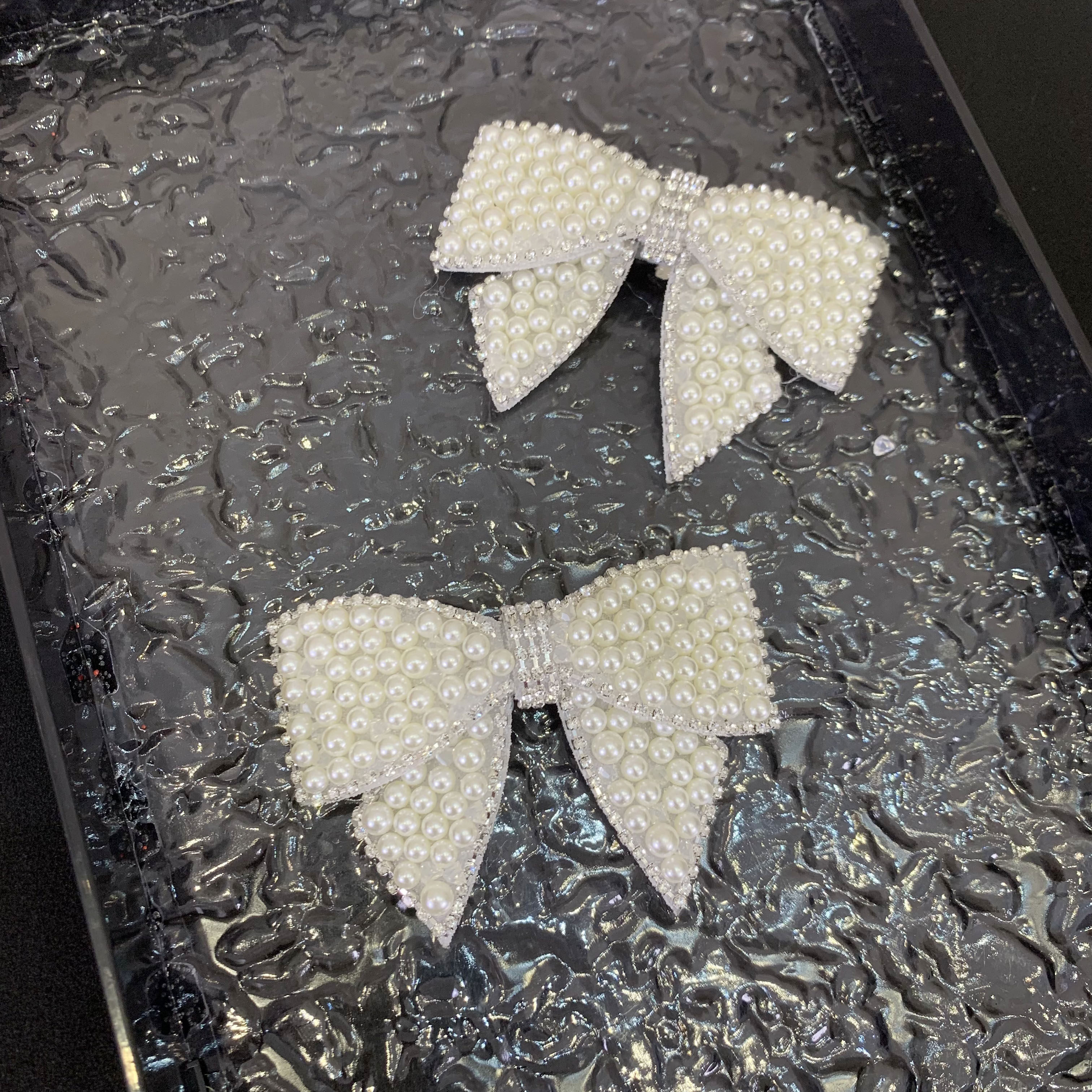 白色珍珠钻链蝴蝶结可拆卸高跟平底女鞋配饰diy淑女风鞋花鞋饰扣