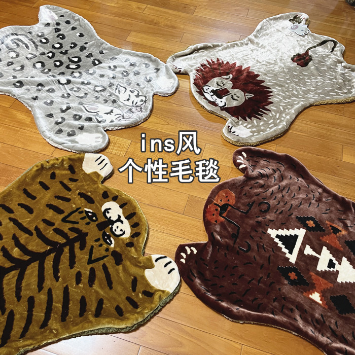 出日本 个性动物盖毯 后现代野性双层加厚沙发毯膝盖毯子INS风