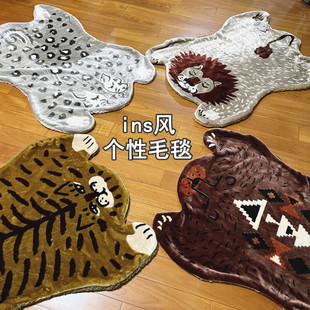 出日本 个性动物盖毯 后现代野性双层加厚沙发毯膝盖毯子INS风