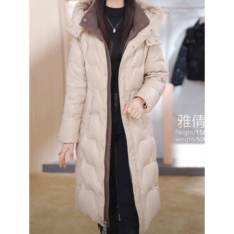 白鹅绒羽绒服2025冬季新款时尚加厚气质修身保暖显瘦长款过膝外套
