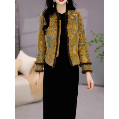 国风气质穿搭一整套女2025冬季新款妈妈装端庄大气减龄裙装两件套