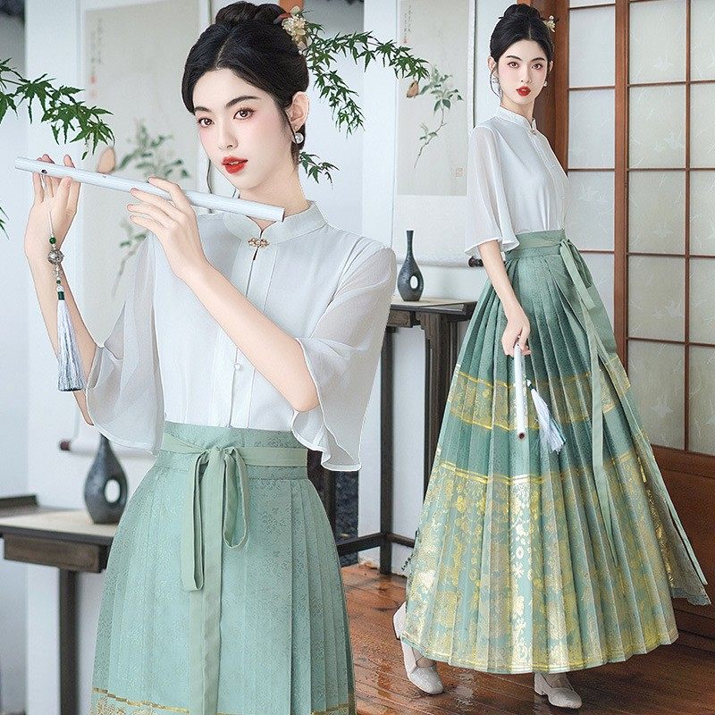 古装新中式马面裙套装中国风古筝演出服高中生成人礼礼服少女汉服