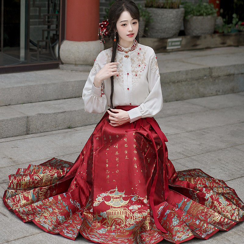 春秋款兰亭序初中生女马面裙汉服