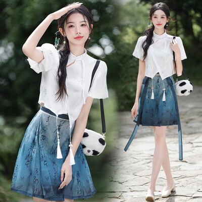 夏季短款马面裙初中生礼服女汉服