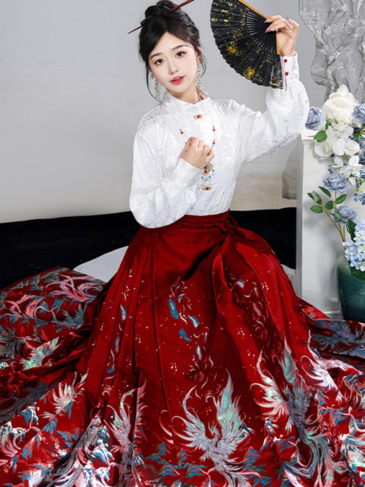 古装青羽新中式改良马面裙套装春秋款明制初中生中国风礼服女汉服