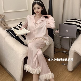 甜美蝴蝶公主风缎面气质可外穿家居服 新款 长袖 冰丝睡衣女2025春季