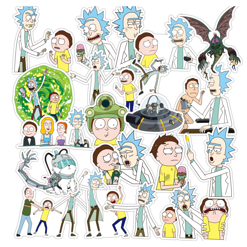 100张/袋瑞克和莫蒂Rick and Morty行李箱电脑笔记本手机防水贴纸