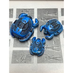 现货埃及卢克索原产法老圣甲虫立体雕像摆件 稀有古埃及蓝 一套售