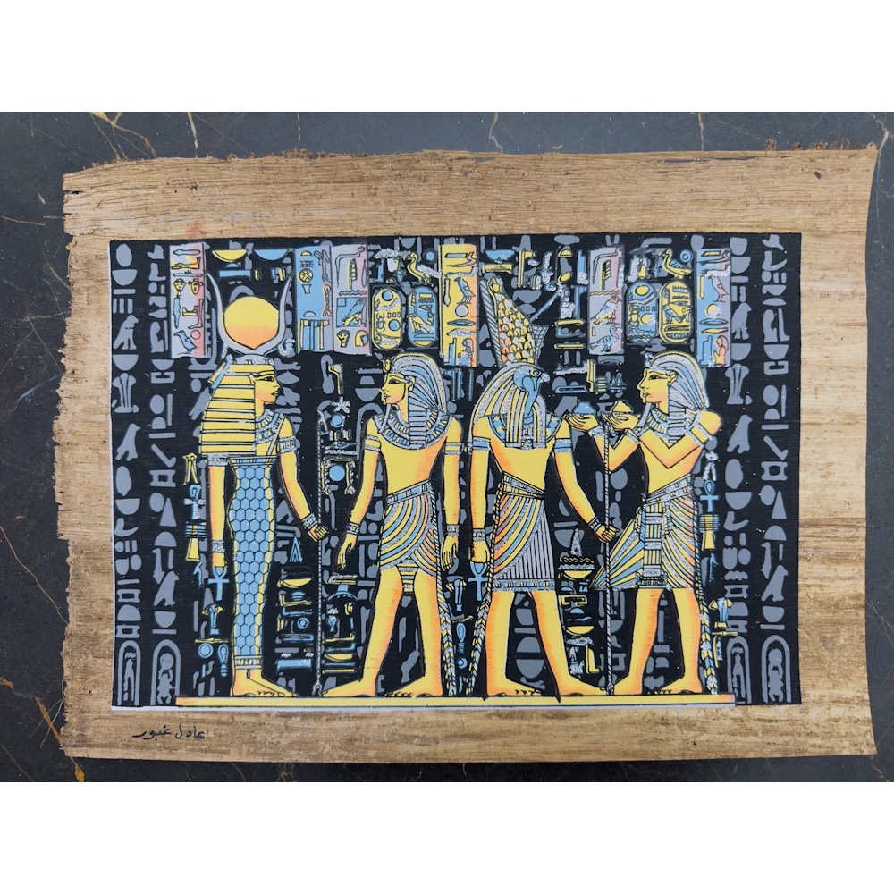 现货埃及买手店古埃及壁画纸莎草画五彩金粉 夜光效果 荷鲁斯神