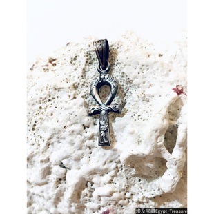现货埃及手工银饰经典 太阳神浮雕安卡十字架复古925银吊坠 博物馆