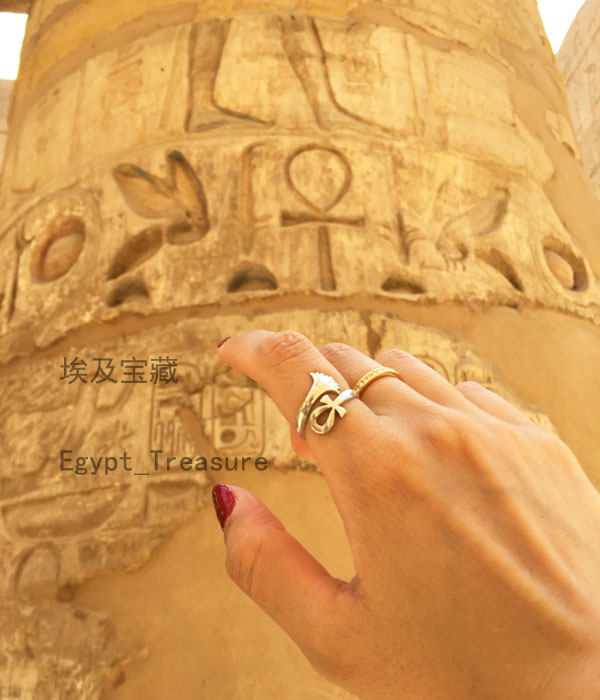 现货古埃及莲花安卡开口银戒 瑜伽yoga生命爱延续埃及银饰925银