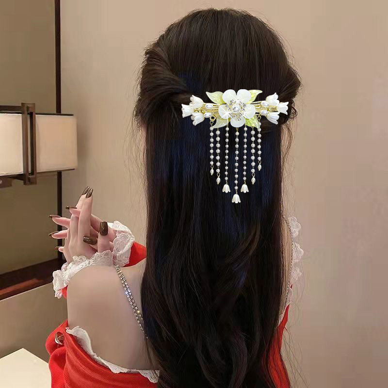 花朵流苏弹簧夹发夹2025夏季
